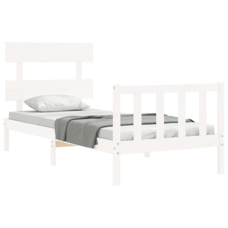 Bedframe met hoofdbord massief hout wit 90x200 cm