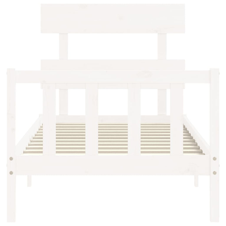 Bedframe met hoofdbord massief hout wit 90x200 cm