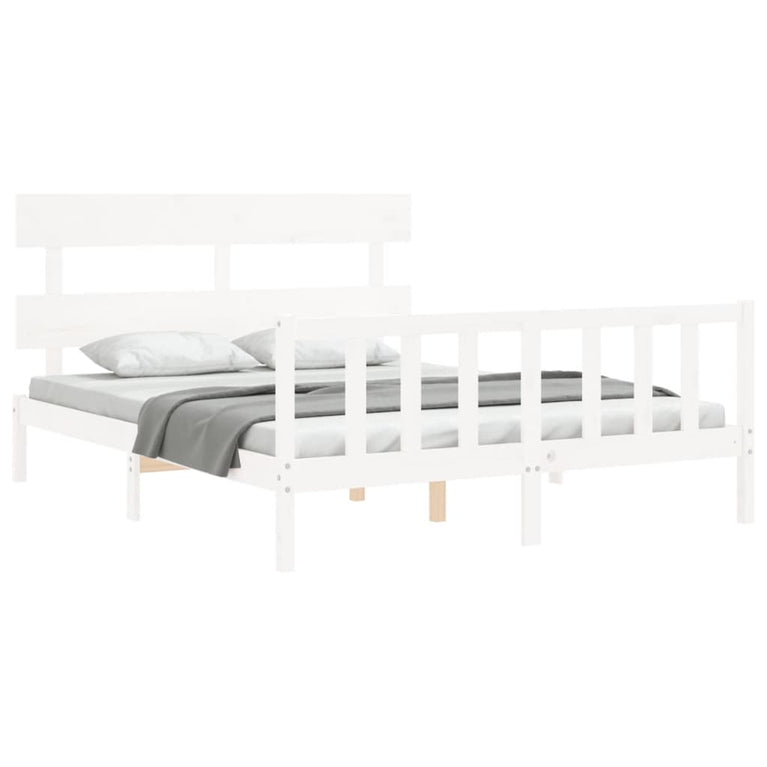 Bedframe met hoofdbord massief hout wit 5 FT King Size