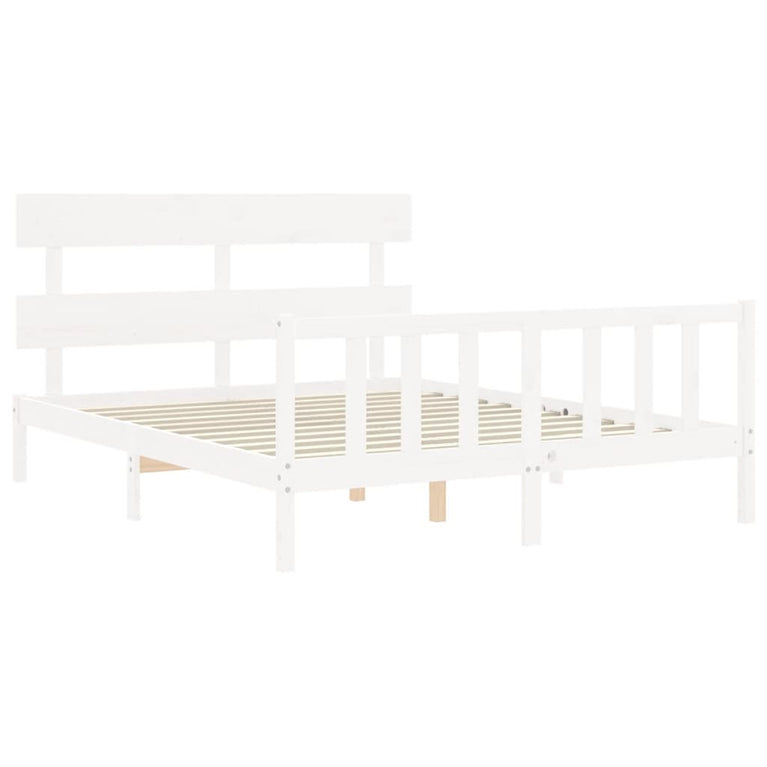 Bedframe met hoofdbord massief hout wit 5 FT King Size