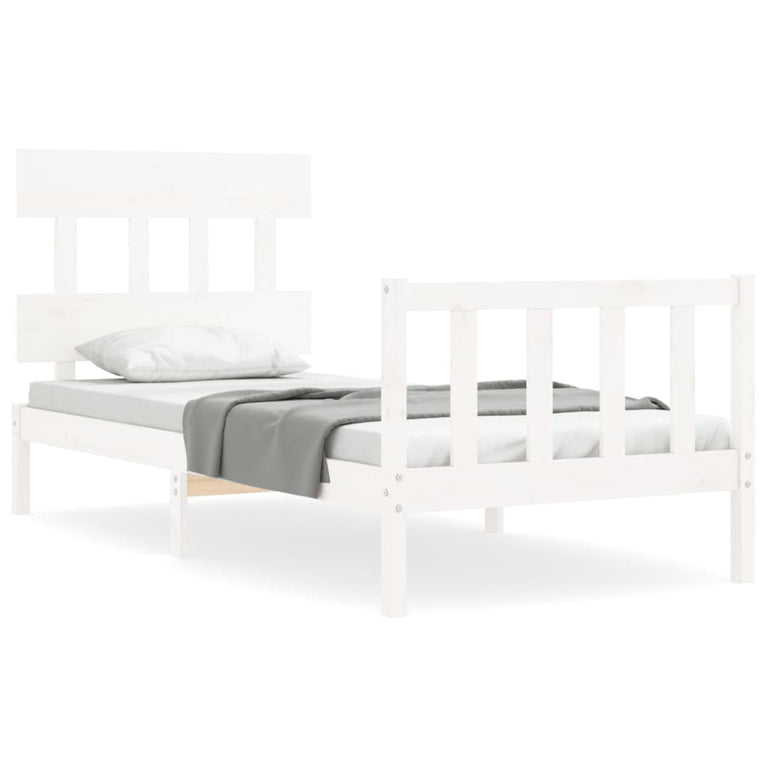 Bedframe met hoofdbord massief hout wit 3FT Single