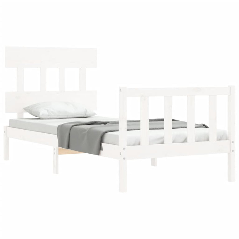 Bedframe met hoofdbord massief hout wit 3FT Single