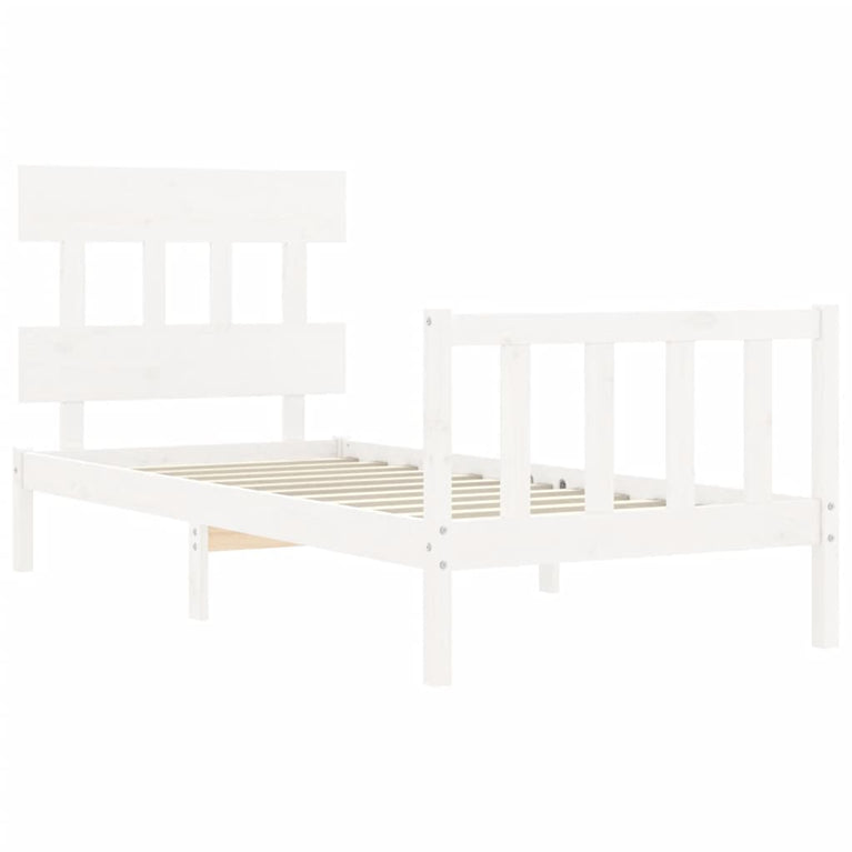 Bedframe met hoofdbord massief hout wit 3FT Single