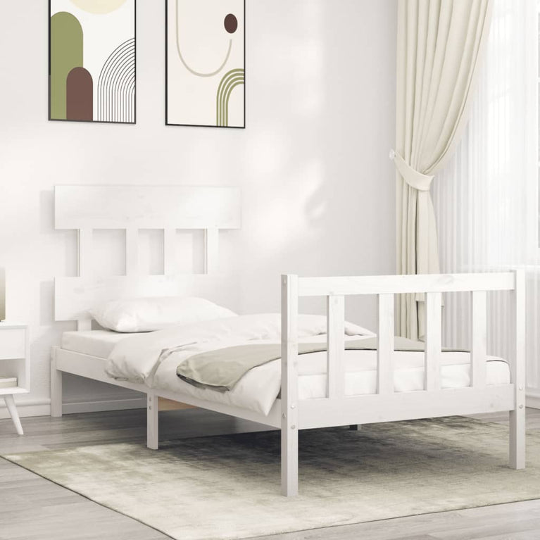 Bedframe met hoofdbord massief hout wit 3FT Single