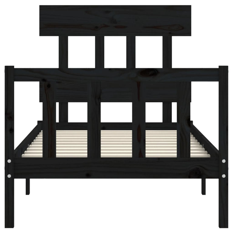 Bedframe met hoofdbord massief hout zwart 3FT Single