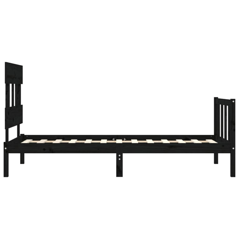 Bedframe met hoofdbord massief hout zwart 3FT Single