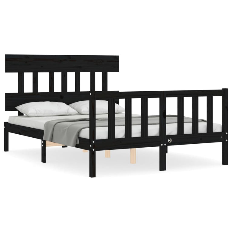 Bedframe met hoofdbord massief hout zwart 4FT Small Double