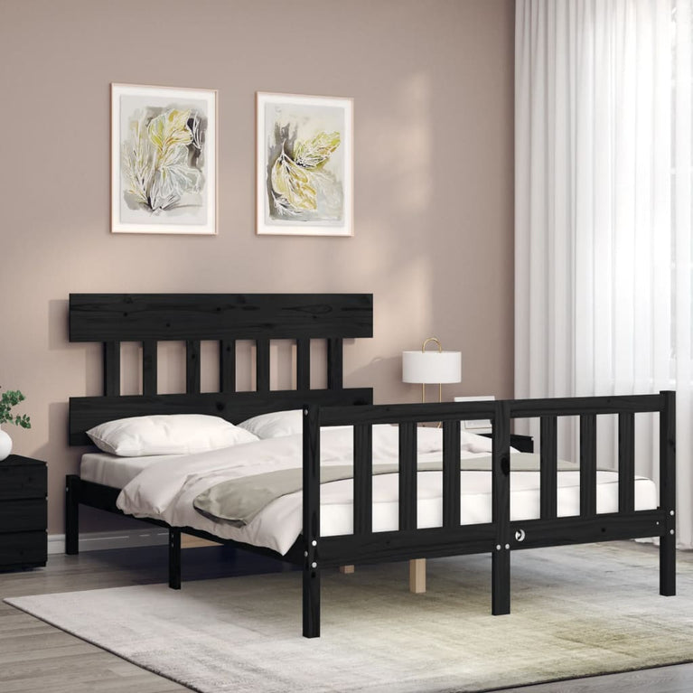 Bedframe met hoofdbord massief hout zwart 4FT Small Double