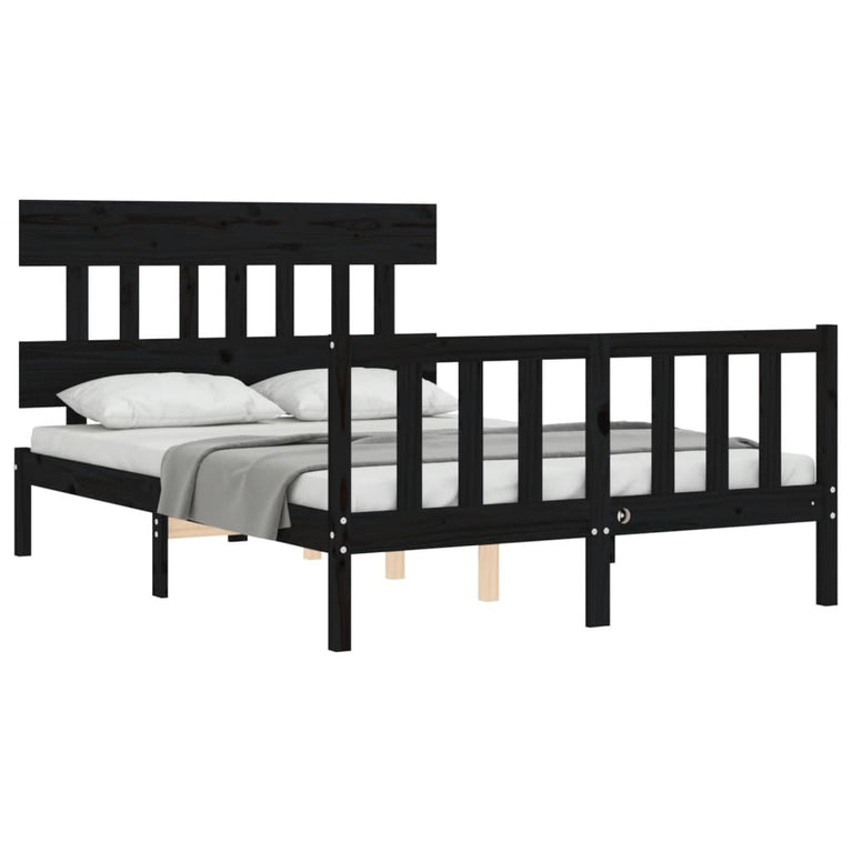 Bedframe met hoofdbord massief hout zwart 4FT Small Double