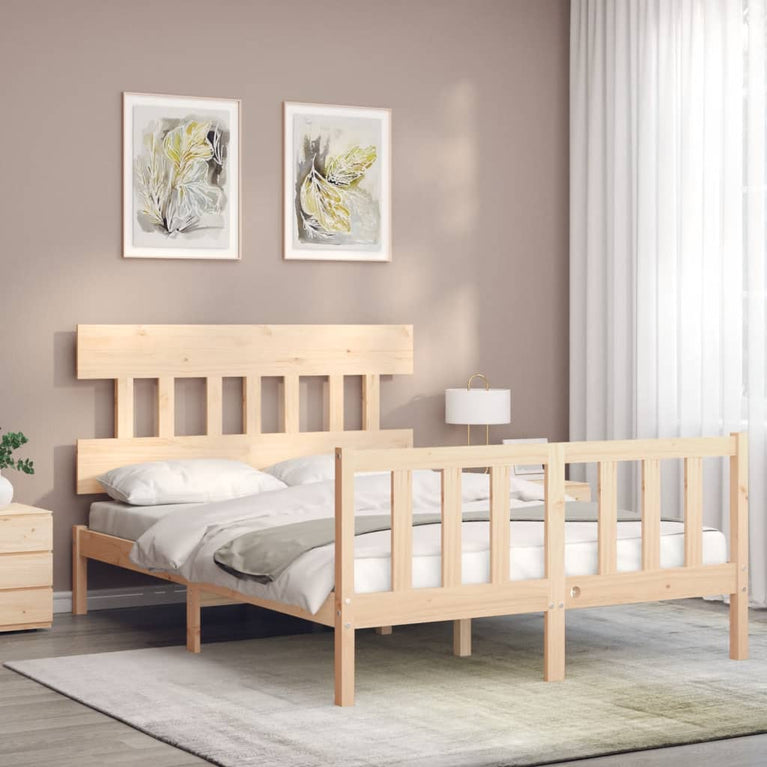 Bedframe met hoofdbord massief hout 4FT6 Double