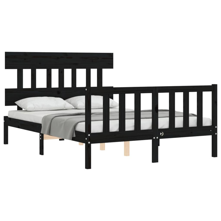 Bedframe met hoofdbord massief hout zwart 4FT6 Double