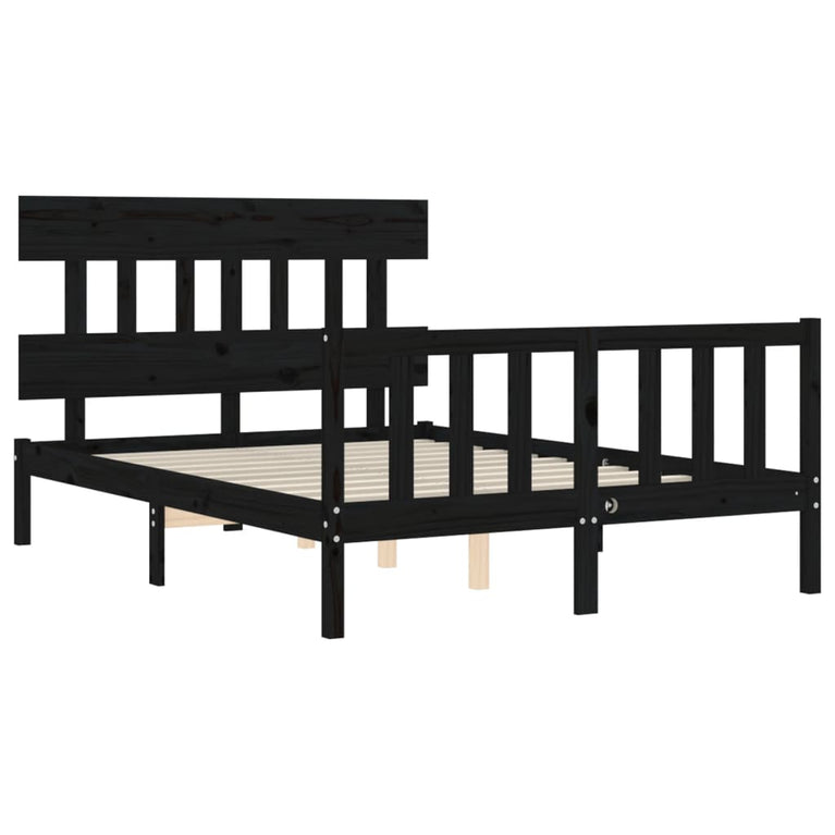 Bedframe met hoofdbord massief hout zwart 4FT6 Double