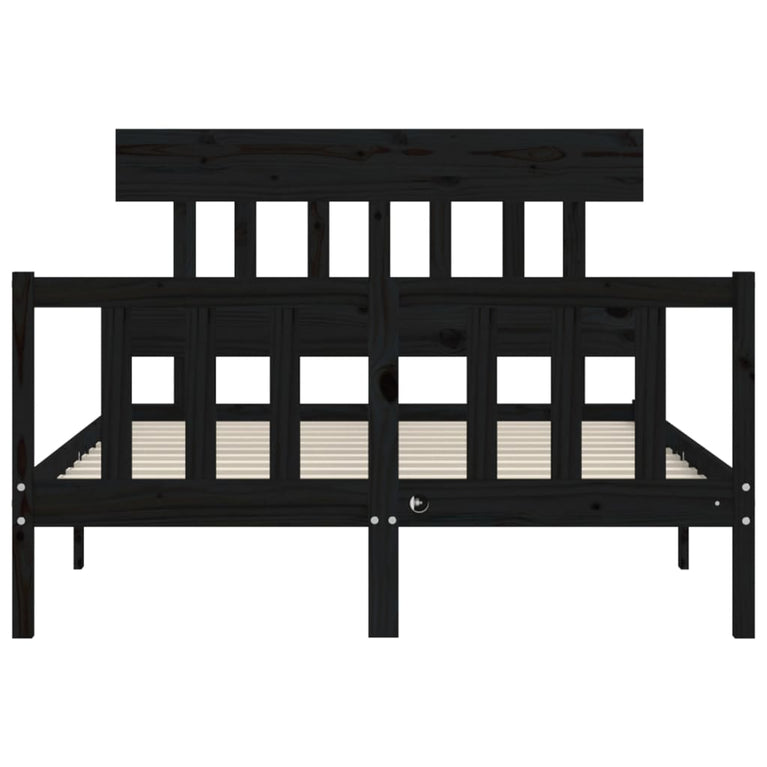 Bedframe met hoofdbord massief hout zwart 4FT6 Double