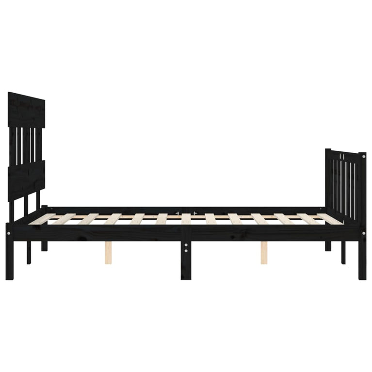 Bedframe met hoofdbord massief hout zwart 4FT6 Double