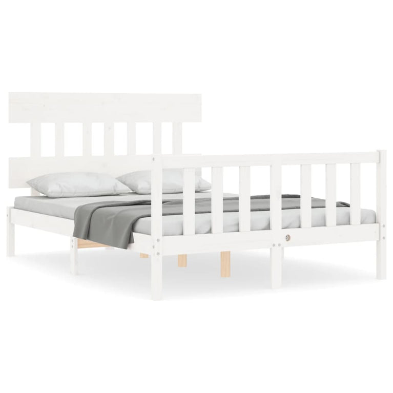 Bedframe met hoofdbord massief hout wit 140x190 cm