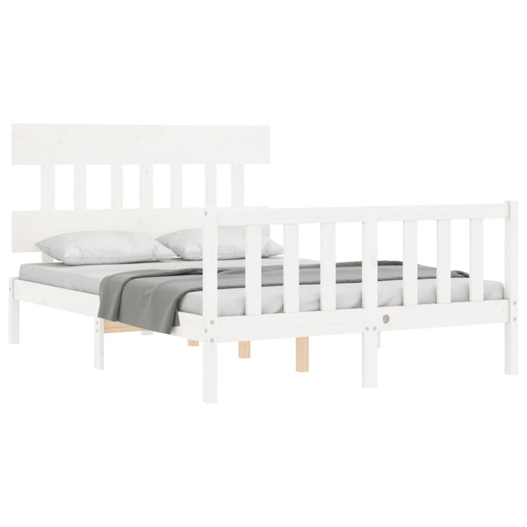 Bedframe met hoofdbord massief hout wit 140x190 cm