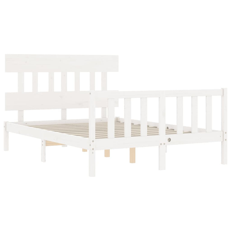 Bedframe met hoofdbord massief hout wit 140x190 cm