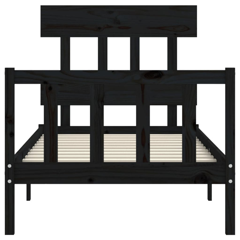 Bedframe met hoofdbord massief hout zwart 100x200 cm