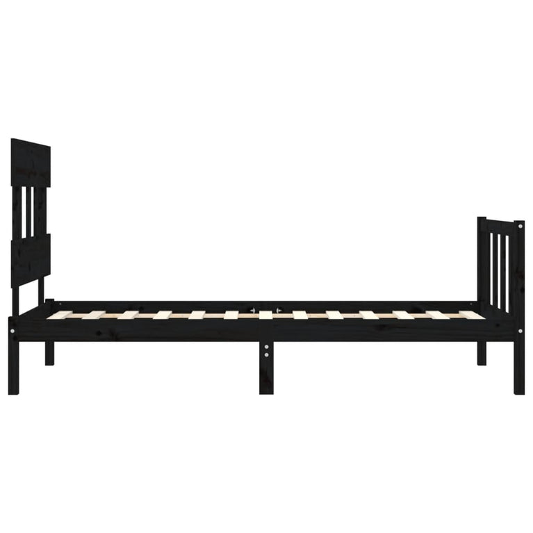 Bedframe met hoofdbord massief hout zwart 100x200 cm