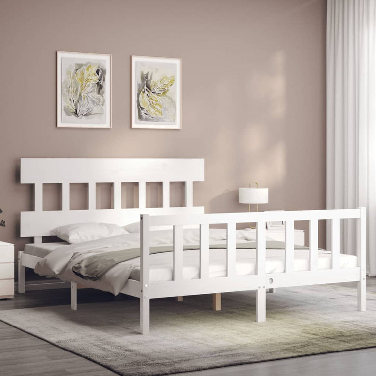 Bedframe met hoofdbord massief hout wit 5 FT King Size