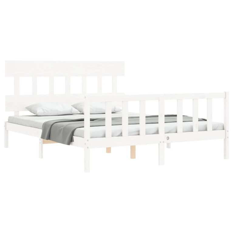 Bedframe met hoofdbord massief hout wit 5 FT King Size