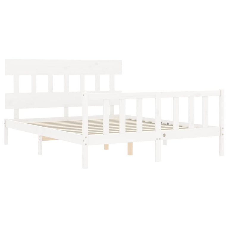 Bedframe met hoofdbord massief hout wit 5 FT King Size