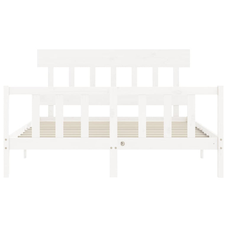 Bedframe met hoofdbord massief hout wit 5 FT King Size