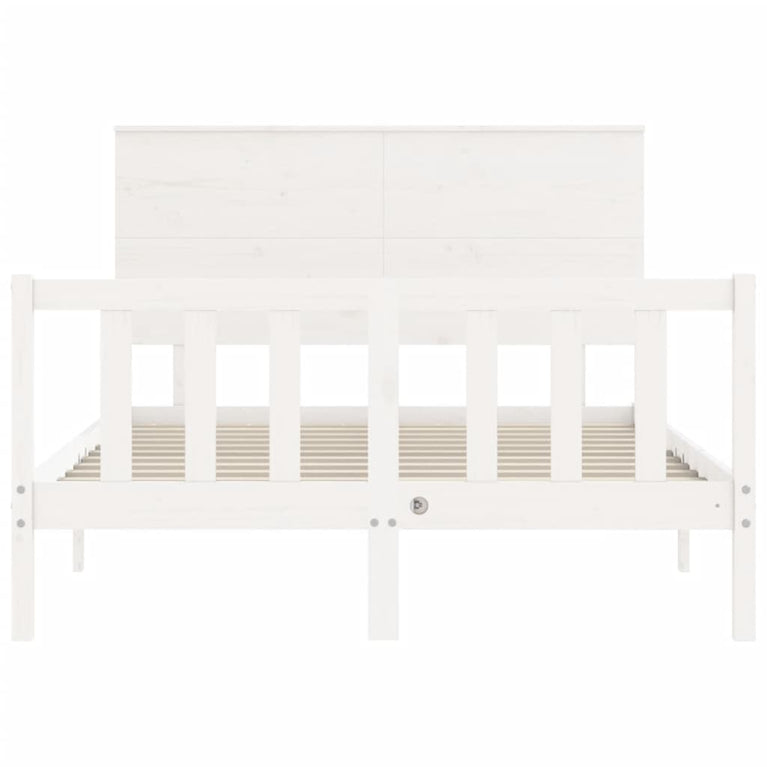 Bedframe met hoofdbord massief hout wit 140x190 cm