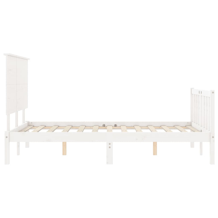 Bedframe met hoofdbord massief hout wit 140x200 cm