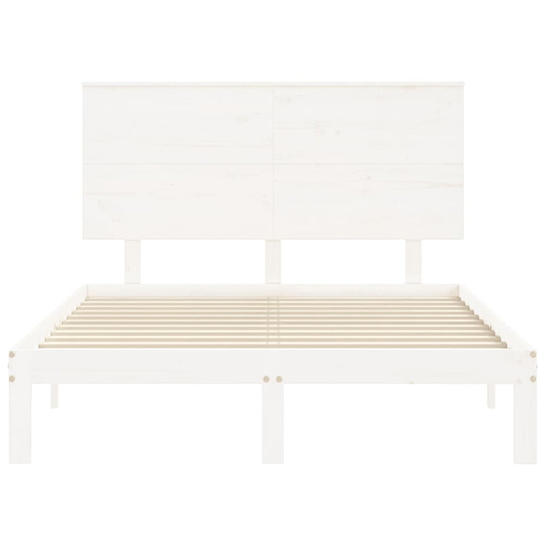 Bedframe met hoofdbord massief hout wit 140x190 cm