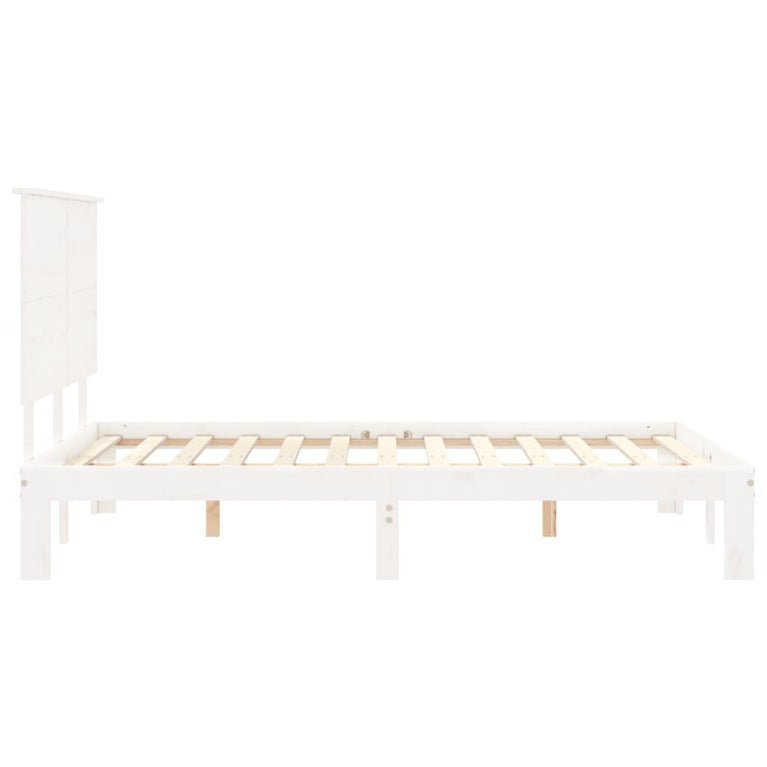 Bedframe met hoofdbord massief hout wit 140x190 cm