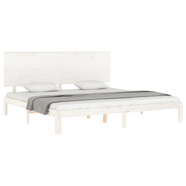 Bedframe met hoofdbord massief hout wit Super King Size