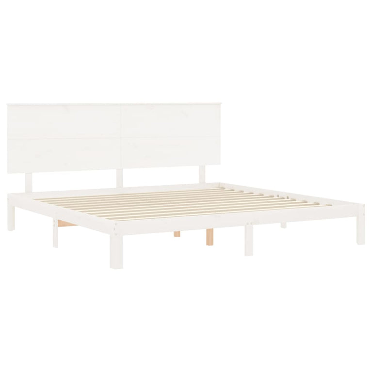 Bedframe met hoofdbord massief hout wit Super King Size