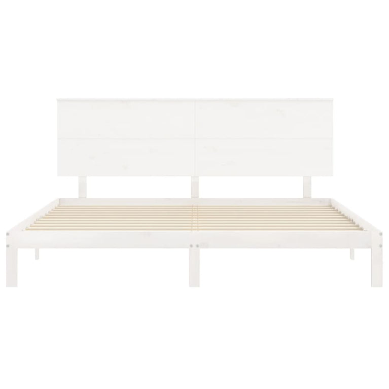 Bedframe met hoofdbord massief hout wit Super King Size