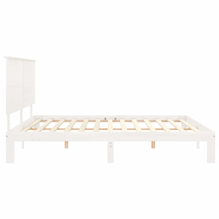 Bedframe met hoofdbord massief hout wit Super King Size