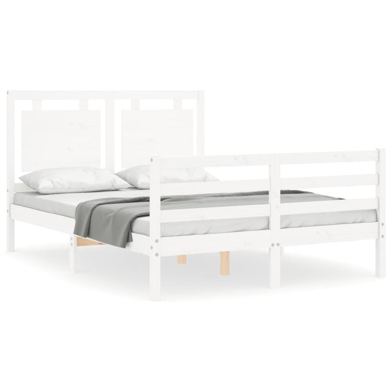 Bedframe met hoofdbord massief hout wit 120x200 cm