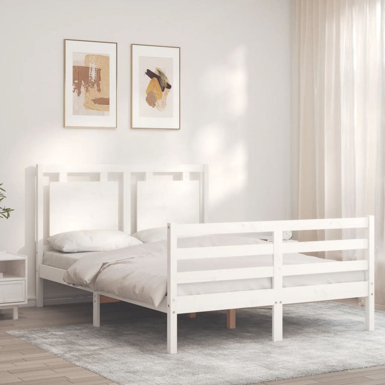 Bedframe met hoofdbord massief hout wit 120x200 cm