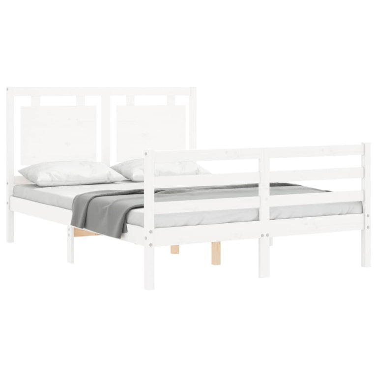 Bedframe met hoofdbord massief hout wit 120x200 cm