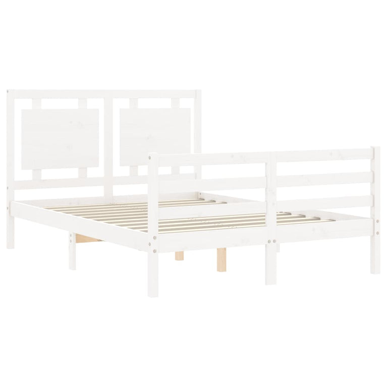 Bedframe met hoofdbord massief hout wit 120x200 cm