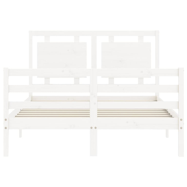Bedframe met hoofdbord massief hout wit 120x200 cm