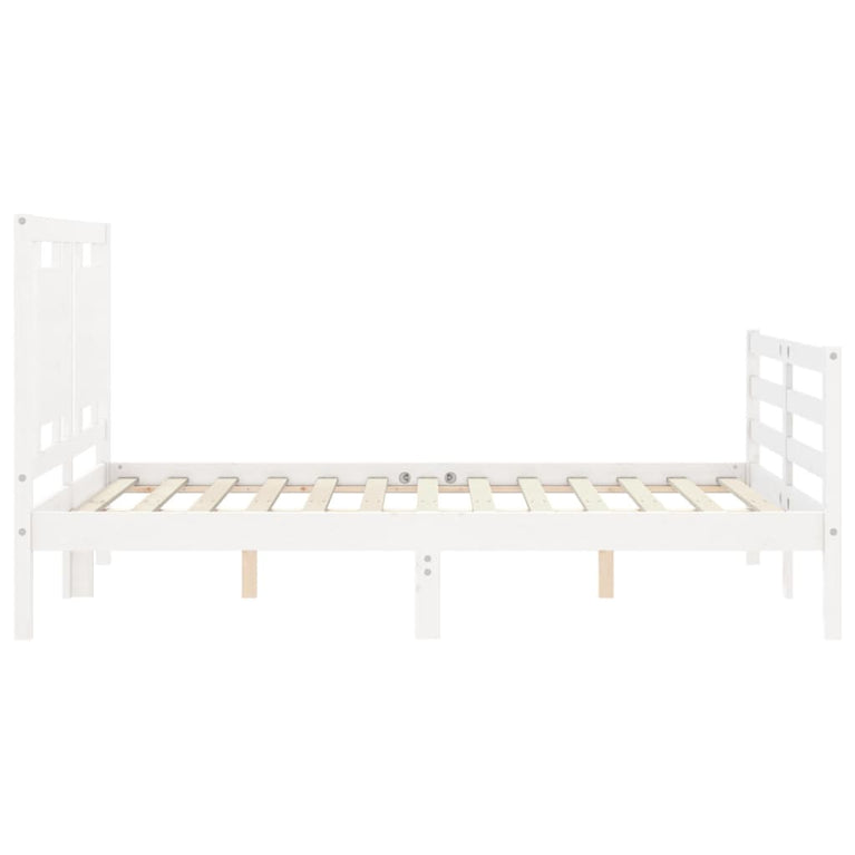Bedframe met hoofdbord massief hout wit 120x200 cm