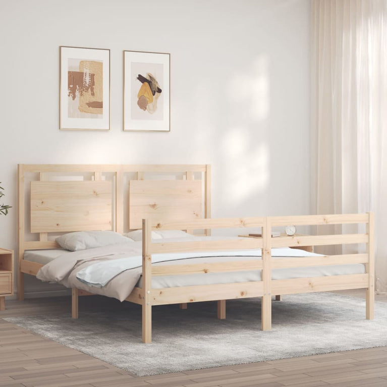 Bedframe met hoofdbord massief hout 160x200 cm