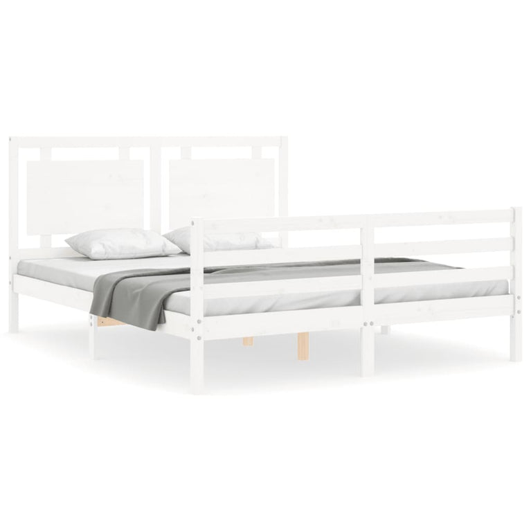 Bedframe met hoofdbord massief hout wit 160x200 cm