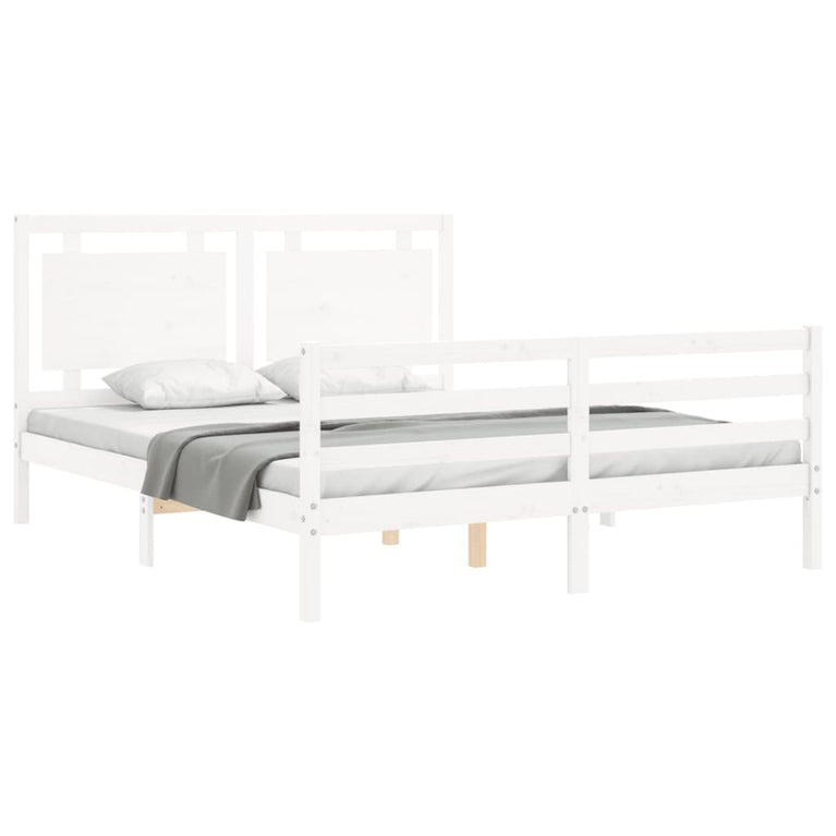 Bedframe met hoofdbord massief hout wit 160x200 cm
