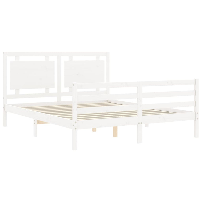 Bedframe met hoofdbord massief hout wit 160x200 cm