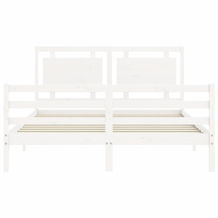 Bedframe met hoofdbord massief hout wit 160x200 cm