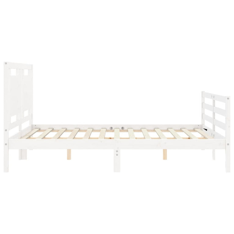 Bedframe met hoofdbord massief hout wit 160x200 cm