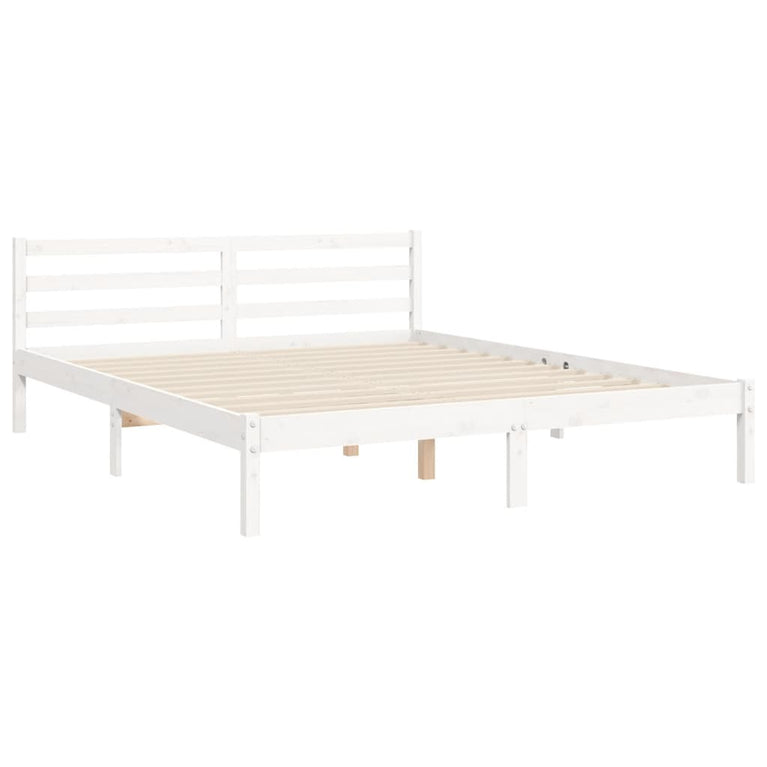 Bedframe met hoofdbord massief hout wit 160x200 cm