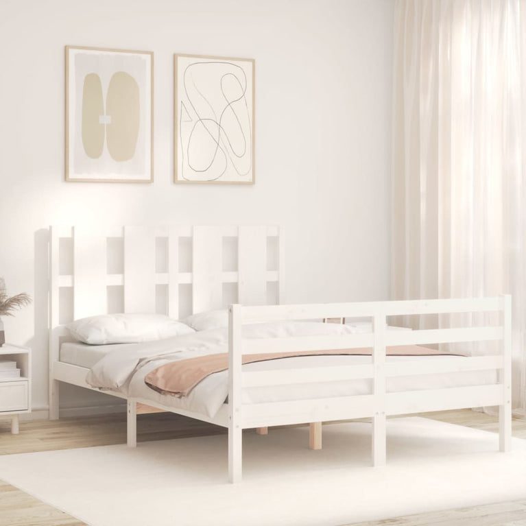 Bedframe met hoofdbord massief hout wit 120x200 cm