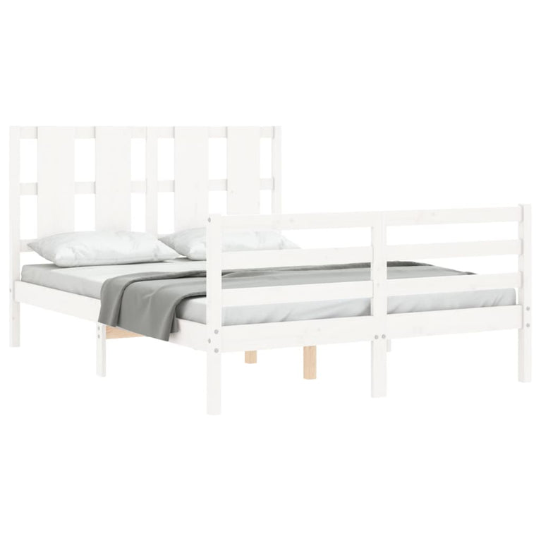 Bedframe met hoofdbord massief hout wit 120x200 cm